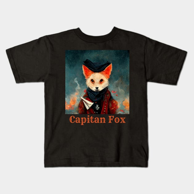 Pirate Capitan Fox Kids T-Shirt by DarkAgeArt